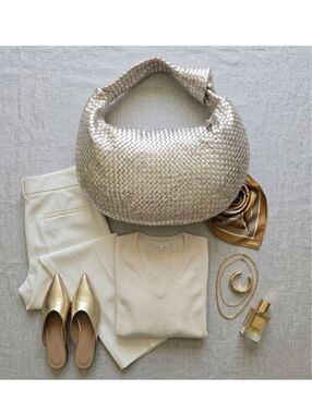 EUC WHBM Luxurious Silver Genuine Leather Woven Knot Bag